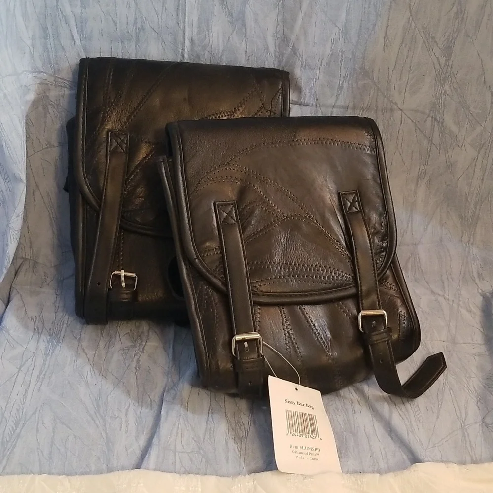 Diamond plate Buffalo leather sissy bar bag